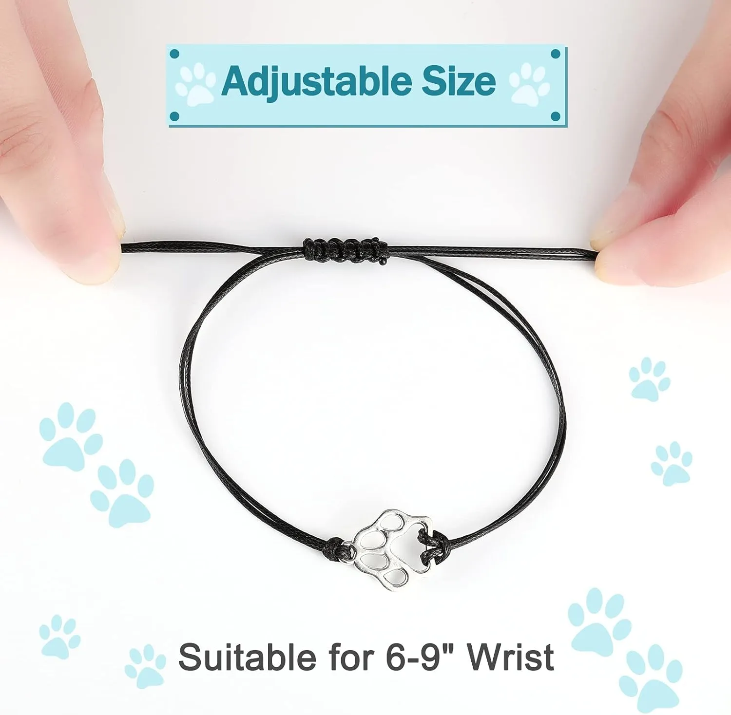10 Pcs Paw Print Bracelet Bulk Vet Tech Gift for Women Men Handmade Adjustable String Stainless Steel Dog Cat Party Favor