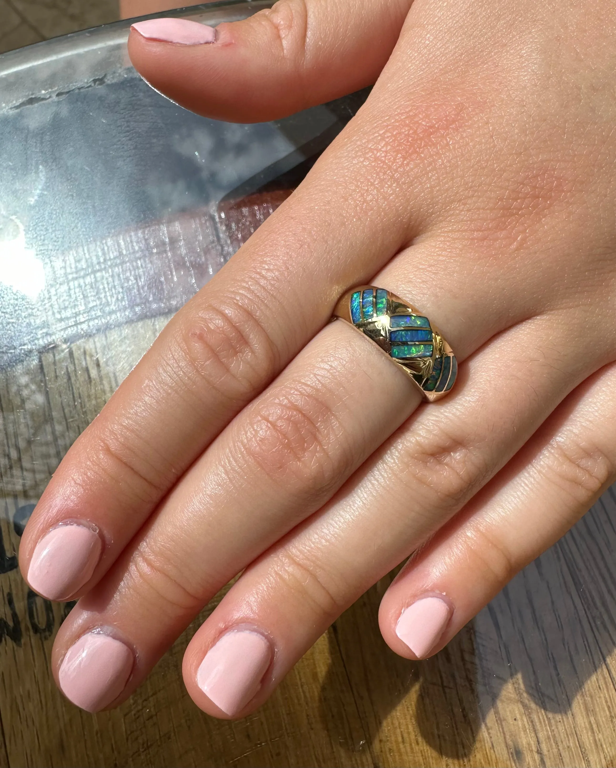 14k Yellow Gold Australian Opal Inlay Ring