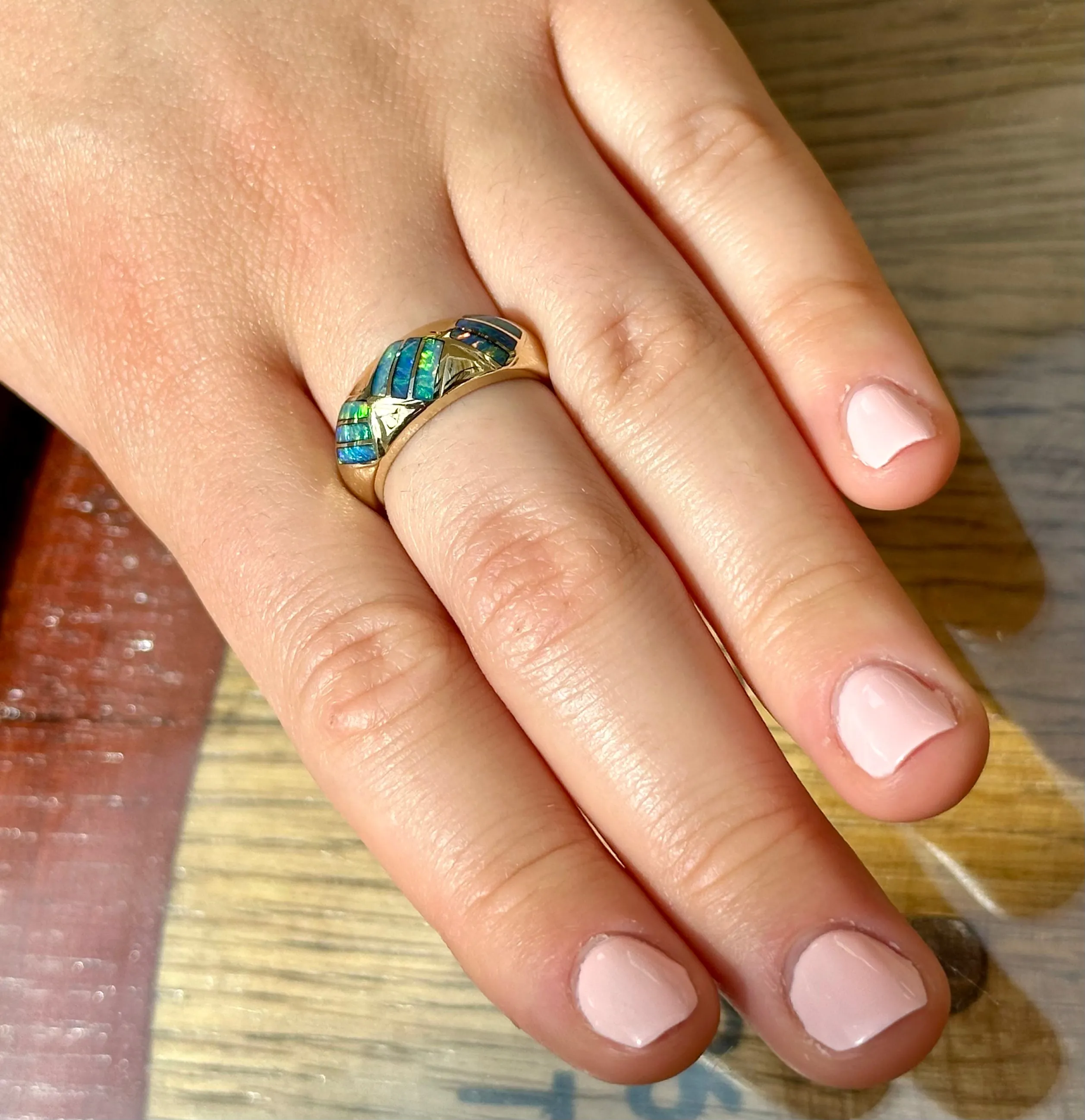 14k Yellow Gold Australian Opal Inlay Ring