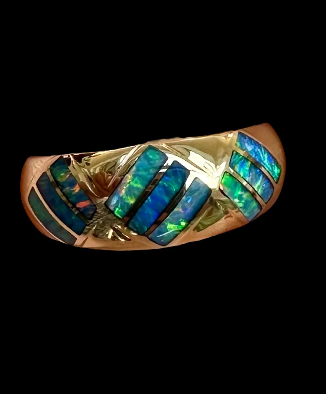 14k Yellow Gold Australian Opal Inlay Ring