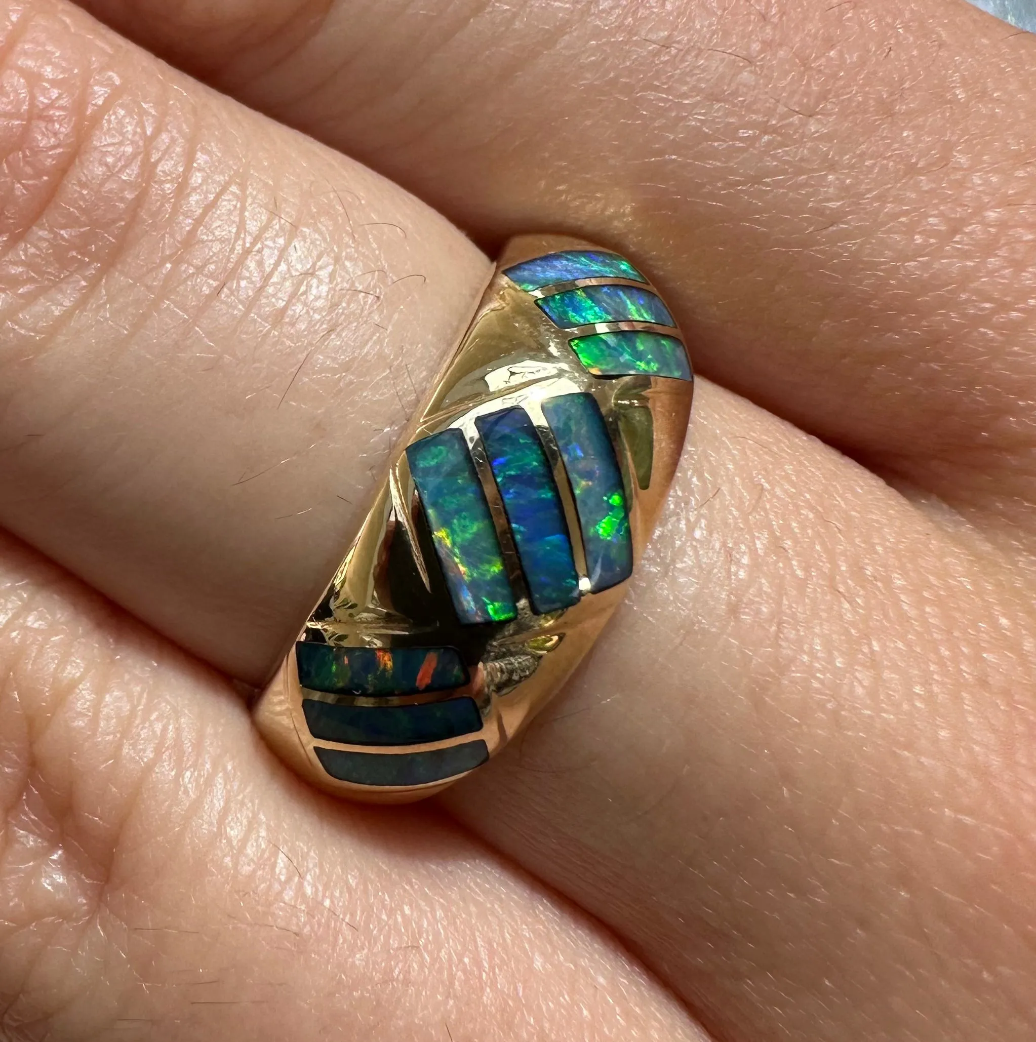 14k Yellow Gold Australian Opal Inlay Ring