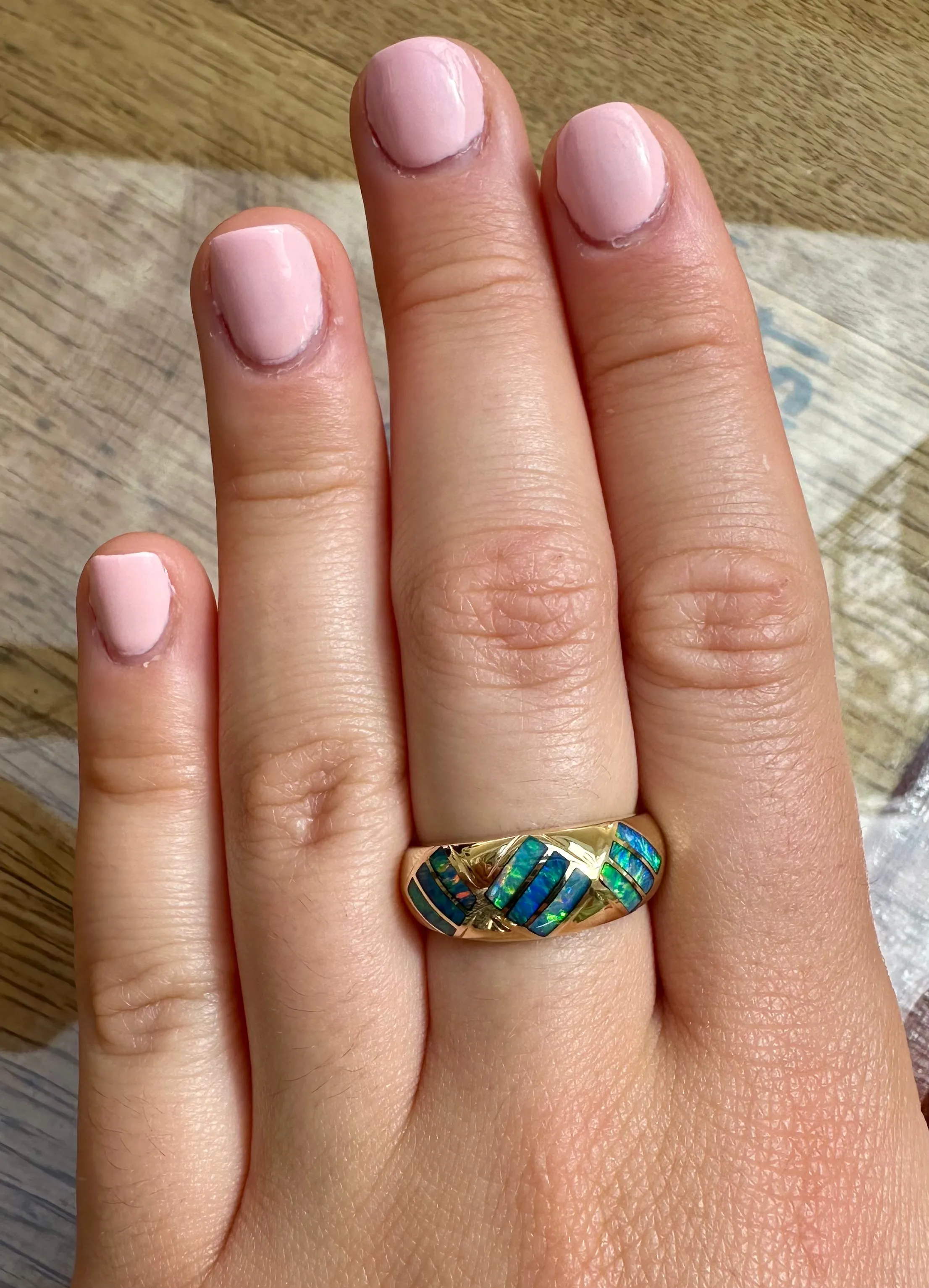 14k Yellow Gold Australian Opal Inlay Ring