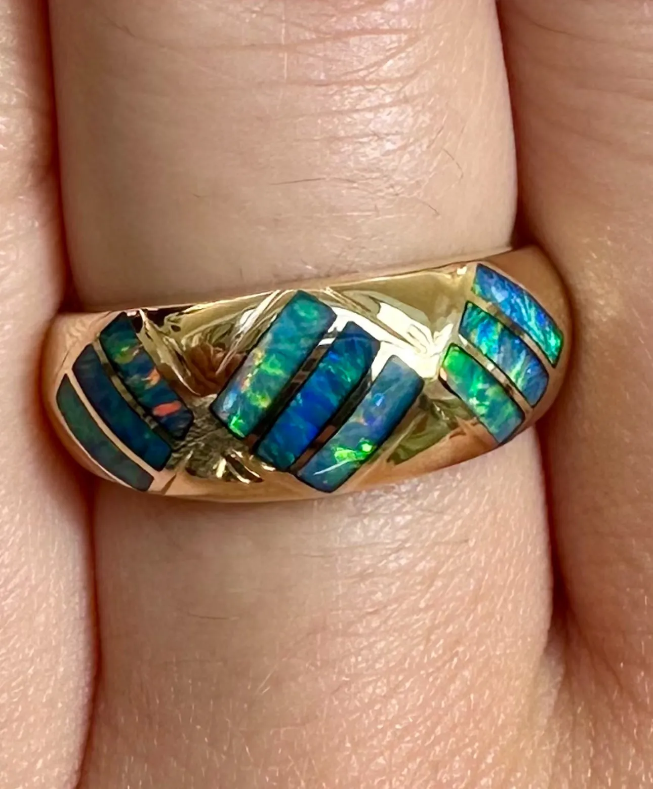 14k Yellow Gold Australian Opal Inlay Ring
