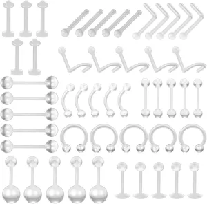 50 Pcs Belly Button Lip Labret Piercings Retainer Eyebrow Tongue Barbells Cartilage Tragus Earrings Retainer