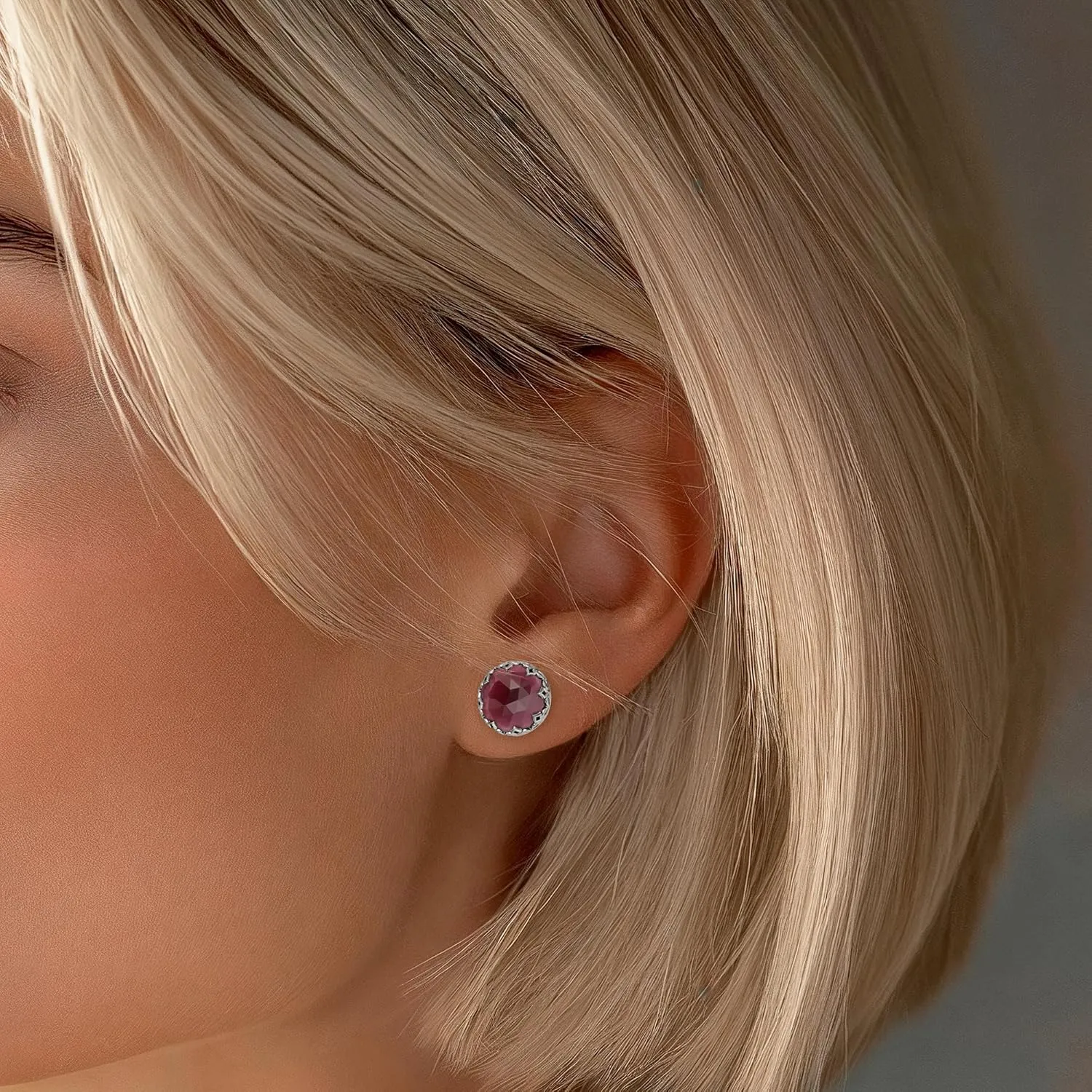925 Sterling Silver Garnet Studs Earrings for Women - Sterling Silver Earrings Studs - January Birthstone Earrings - Garnet Earrings for Women - Minimalist Earrings for Women