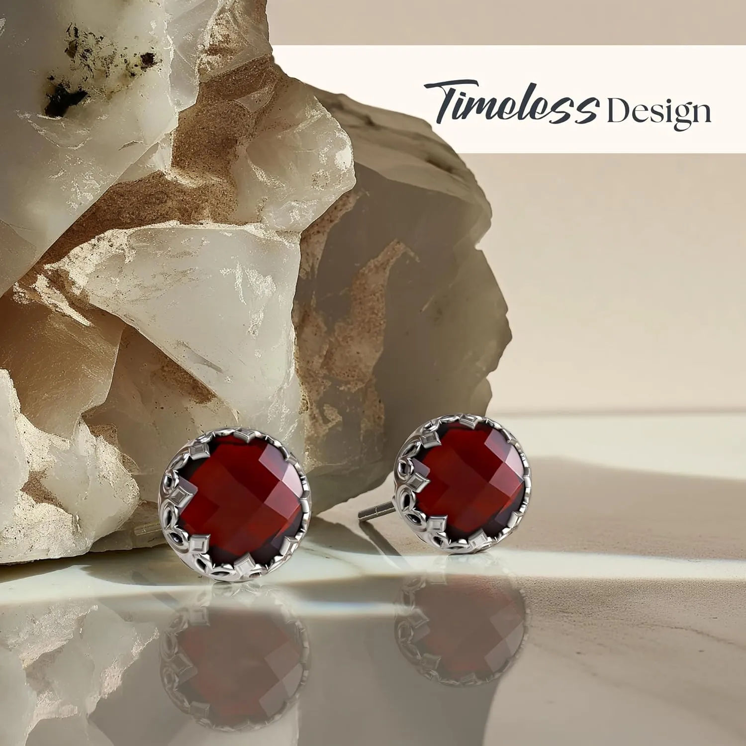 925 Sterling Silver Garnet Studs Earrings for Women - Sterling Silver Earrings Studs - January Birthstone Earrings - Garnet Earrings for Women - Minimalist Earrings for Women