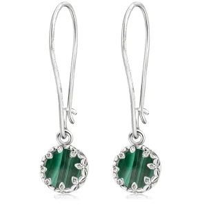 925 Sterling Silver Malachite Earrings for Women - May Birthstone Earrings for Women - Silver Drop Earrings for Women - Birthstone Jewelry - Formal Earrings for Women - Malachite Jewelry