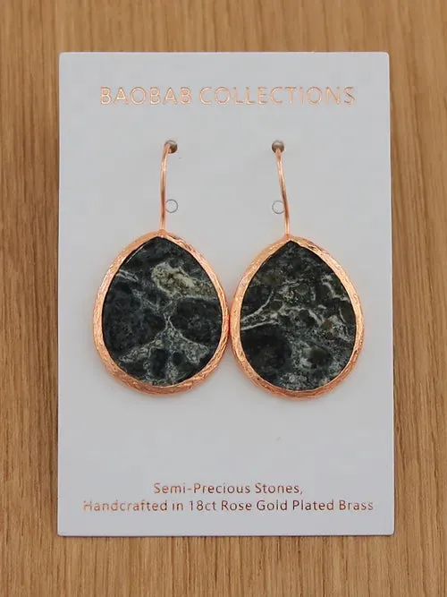 Baobab - Small Grey Jasper Earring 18ct Rose Gold Plate