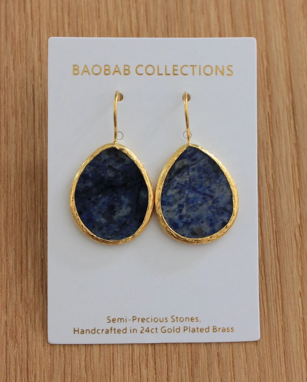 Baobab - Small Sodalite Earring 24ct Gold Plate