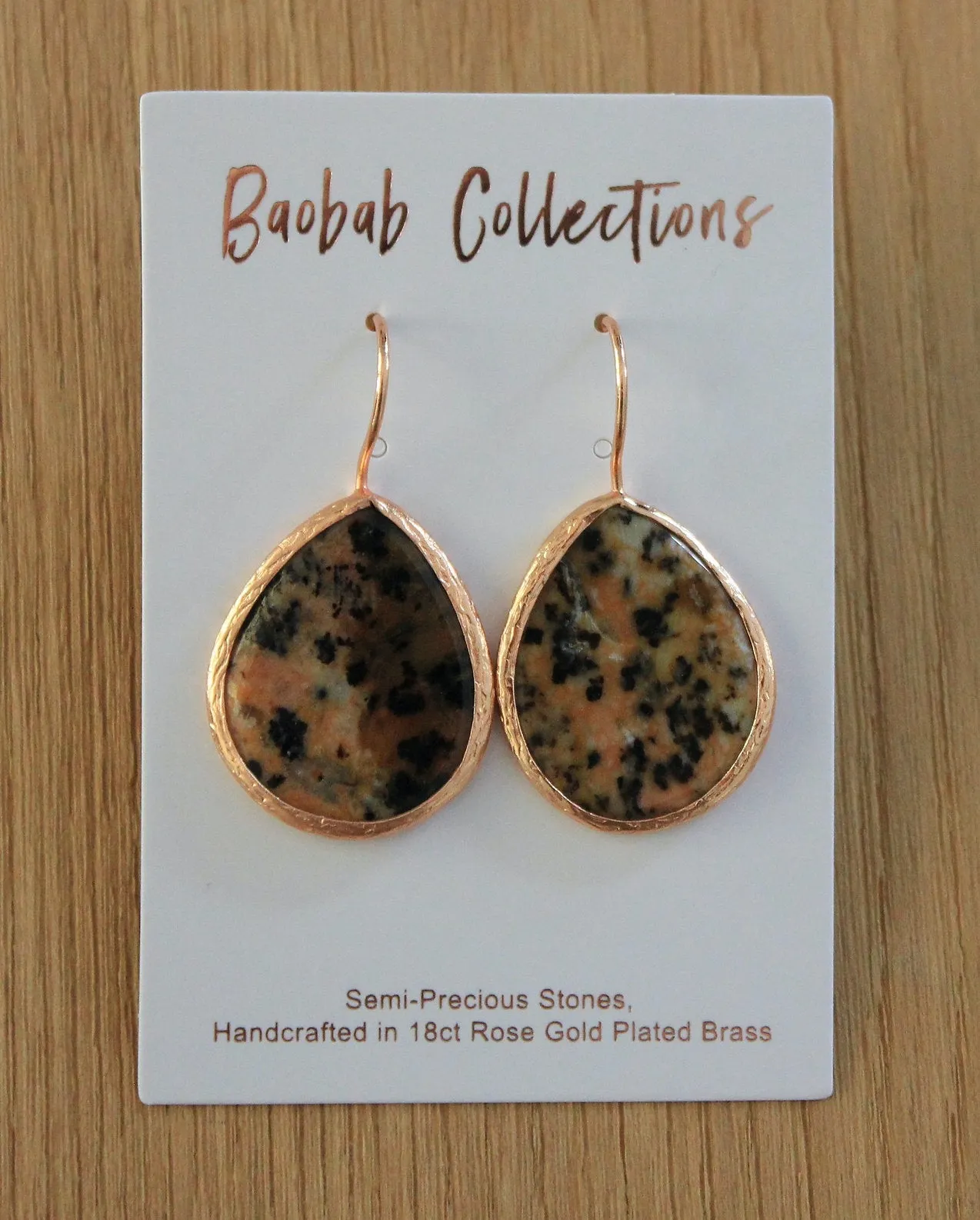 Baobab - Small Tiger Jasper Earring 18ct Rose Gold Plate