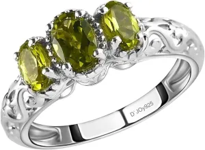 Birthstone Peridot Ring for Her - Sterling Silver Rings Women in Platinum Plating Gemstone Premium Jewelry Birthday Gifts for Women Size - 9