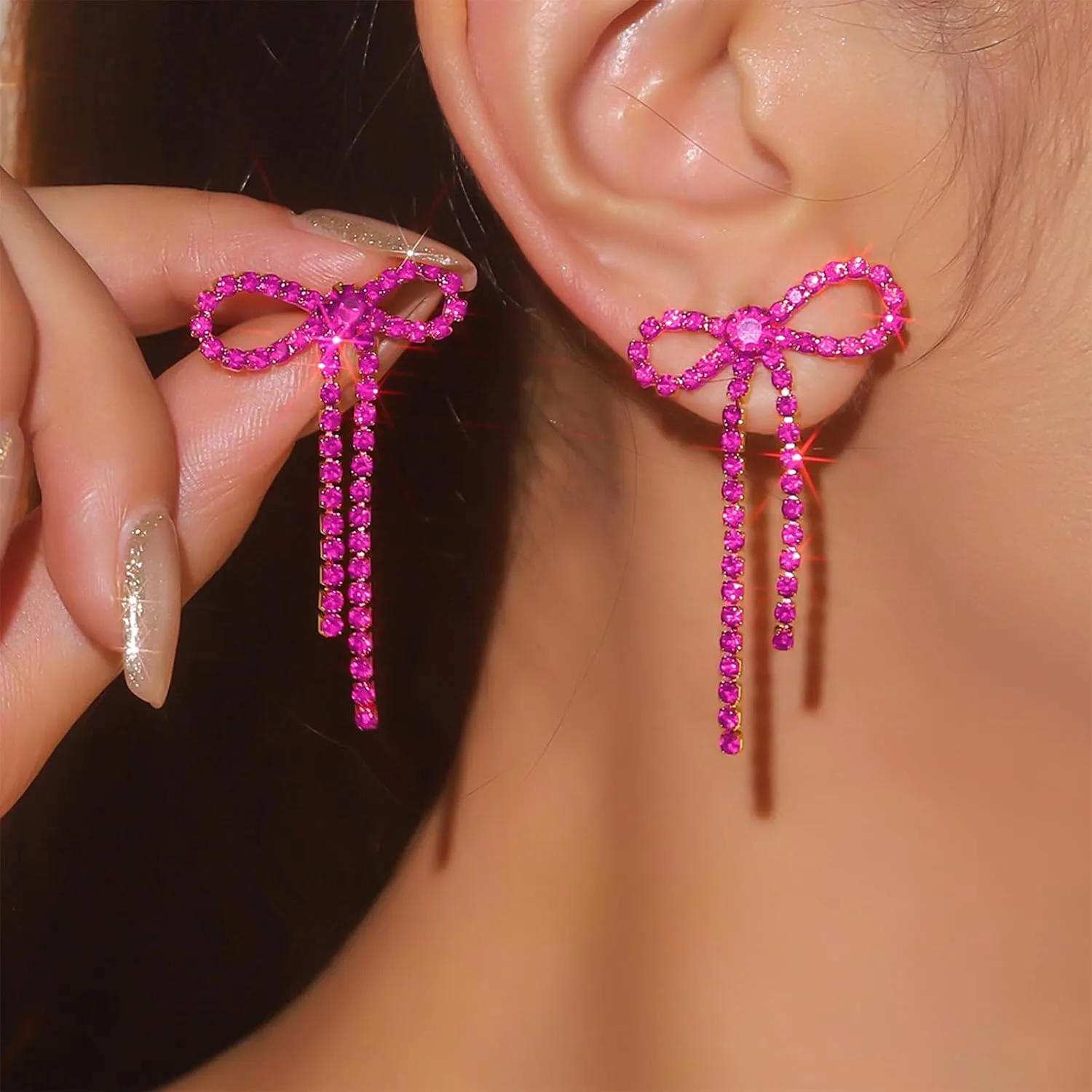 Black Bow Earrings for Women Trendy Black Earrings Rhinestone Dangling Sparkly Wedding Earings for Brides Bow Jewelry