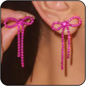 Black Bow Earrings for Women Trendy Black Earrings Rhinestone Dangling Sparkly Wedding Earings for Brides Bow Jewelry