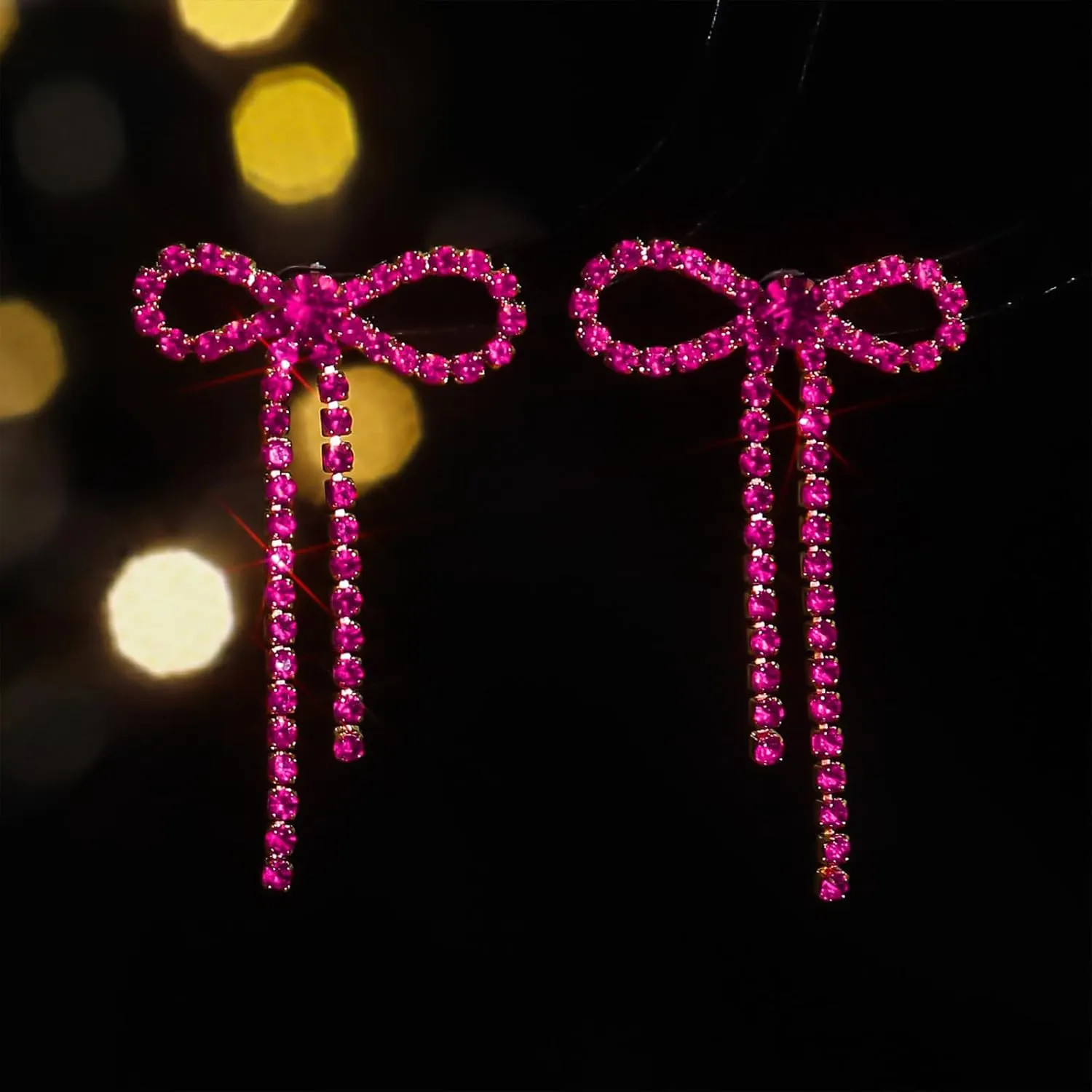 Black Bow Earrings for Women Trendy Black Earrings Rhinestone Dangling Sparkly Wedding Earings for Brides Bow Jewelry