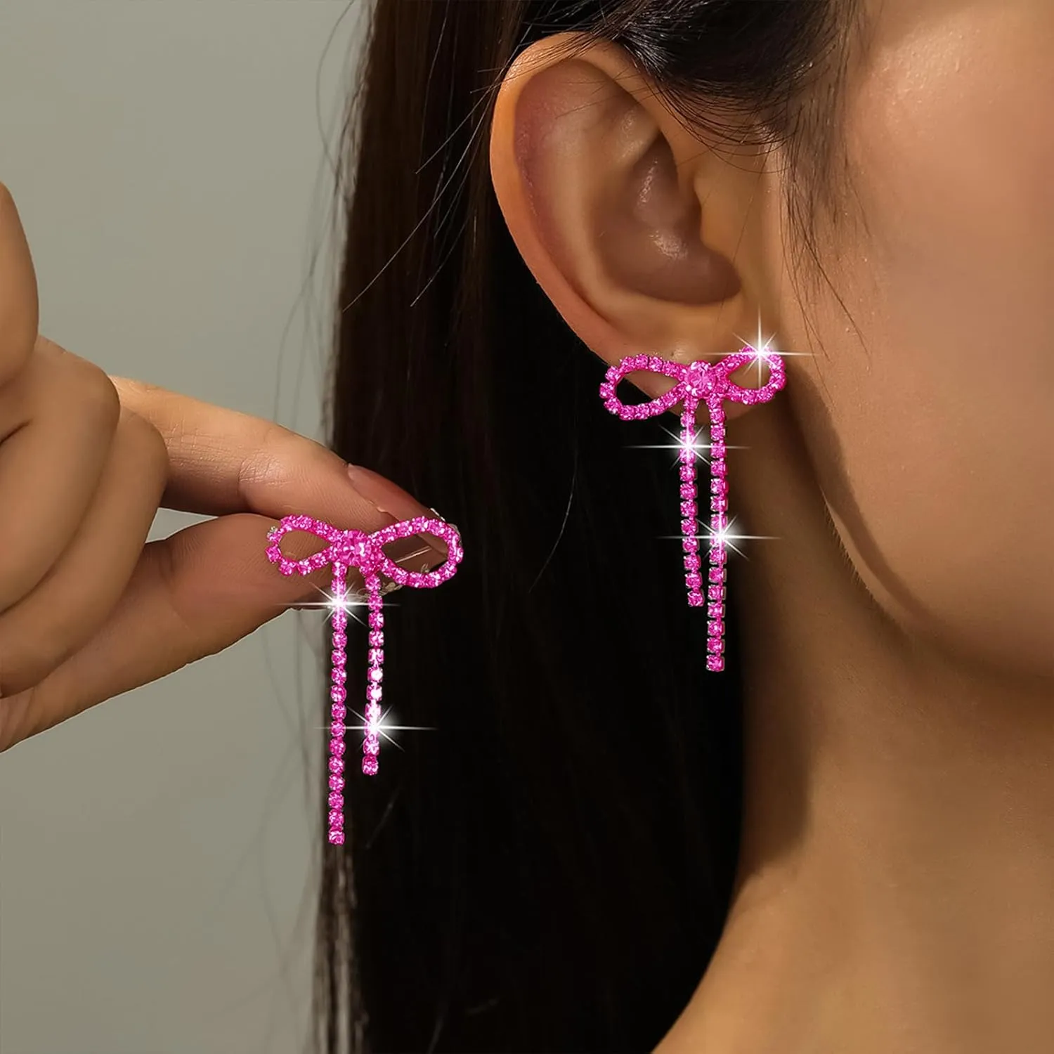 Black Bow Earrings for Women Trendy Black Earrings Rhinestone Dangling Sparkly Wedding Earings for Brides Bow Jewelry
