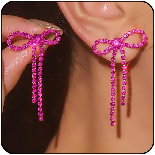 Black Bow Earrings for Women Trendy Black Earrings Rhinestone Dangling Sparkly Wedding Earings for Brides Bow Jewelry
