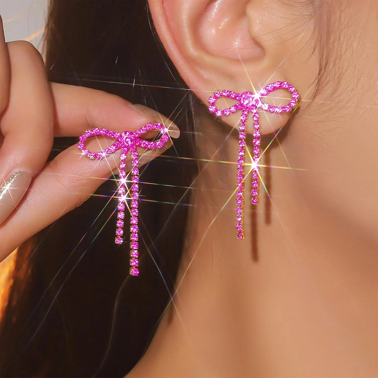 Black Bow Earrings for Women Trendy Black Earrings Rhinestone Dangling Sparkly Wedding Earings for Brides Bow Jewelry