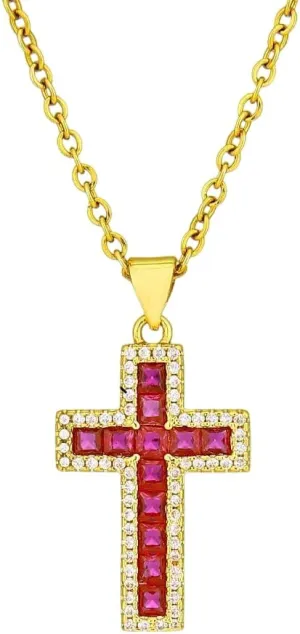 Christian Jesus Cross Pendant Necklace Gold Color Stainless Steel Chain Women Women Cubic Zirconia Religion Jewelry VHM5911