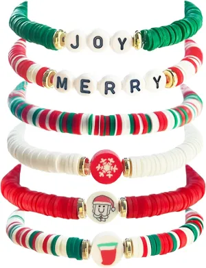 Christmas Friendship Bracelets Set for Women Christmas Bracelets Bulk Clay Beads Stretch Bracelet Stackable Jewelry
