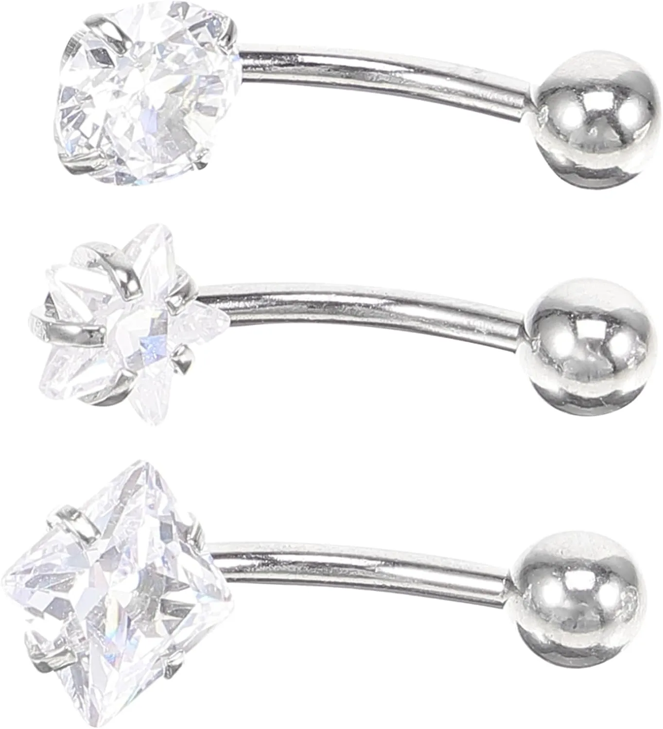 CLISPEED Hoop Belly Button Ring Set Dangly Navel Rings Cubic Zirconia Decor for Women Fashion Jewelry