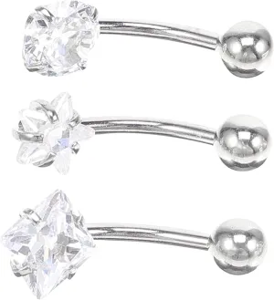 CLISPEED Hoop Belly Button Ring Set Dangly Navel Rings Cubic Zirconia Decor for Women Fashion Jewelry