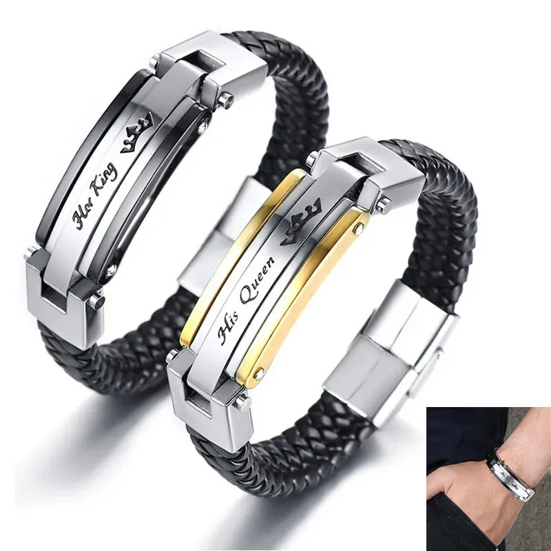 Couples Leather Id Bracelets