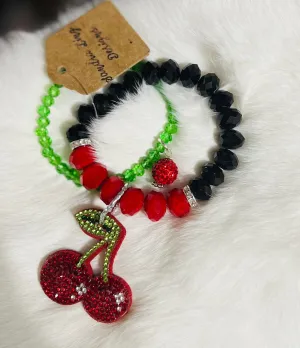 Dual Cherry Black Red and Green Stretch Bracelets