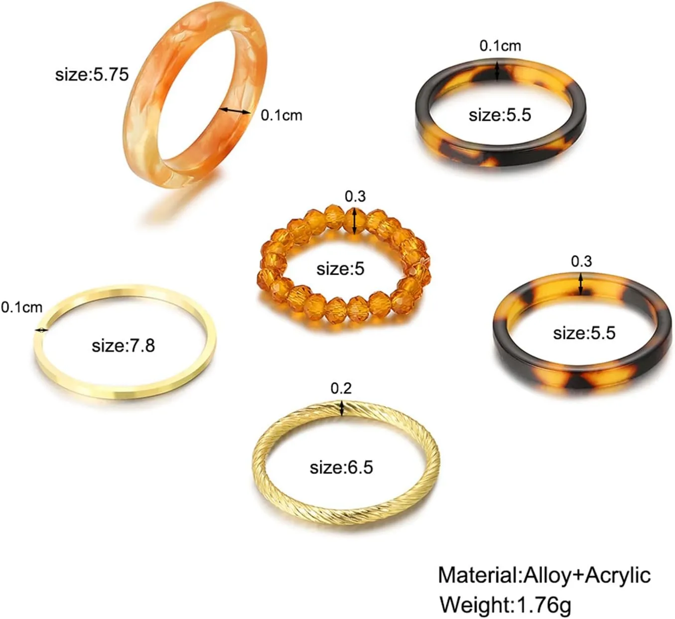 FUTIMELY Vintage Acrylic Knuckle Rings Set for Teen Girls Women,Resin Beach Plastic Beaded Gold Stacking Finger Rings Y2K Dainty Trendy Aesthetic Jewelry