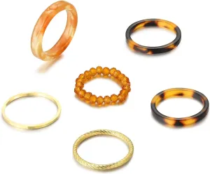 FUTIMELY Vintage Acrylic Knuckle Rings Set for Teen Girls Women,Resin Beach Plastic Beaded Gold Stacking Finger Rings Y2K Dainty Trendy Aesthetic Jewelry