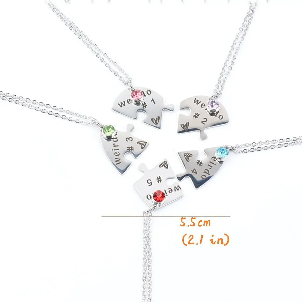 Heart Bff Necklace for 5, Best Friend Necklaces Set of 6, Weirdo 1 2 3 4 Sister Friendship Jewelry in Stainless Steel