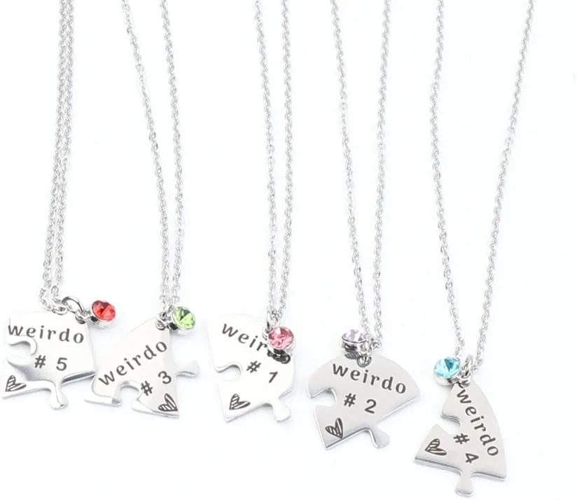 Heart Bff Necklace for 5, Best Friend Necklaces Set of 6, Weirdo 1 2 3 4 Sister Friendship Jewelry in Stainless Steel
