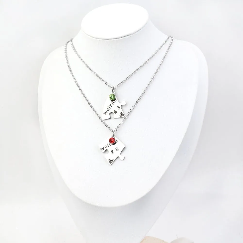 Heart Bff Necklace for 5, Best Friend Necklaces Set of 6, Weirdo 1 2 3 4 Sister Friendship Jewelry in Stainless Steel