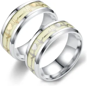 HUASAI Couple Rings for Women Men Matching Luminous Electrocardiogram Rings for Couples Long Distance Relationship Rings for Gf Bf Couple Gifts Valentine's Gifts