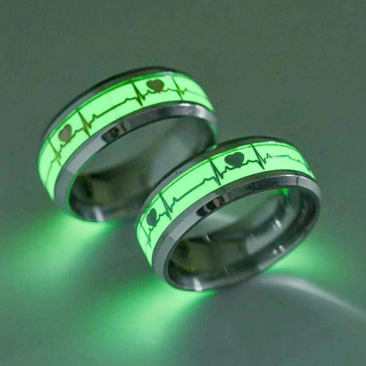 HUASAI Couple Rings for Women Men Matching Luminous Electrocardiogram Rings for Couples Long Distance Relationship Rings for Gf Bf Couple Gifts Valentine's Gifts