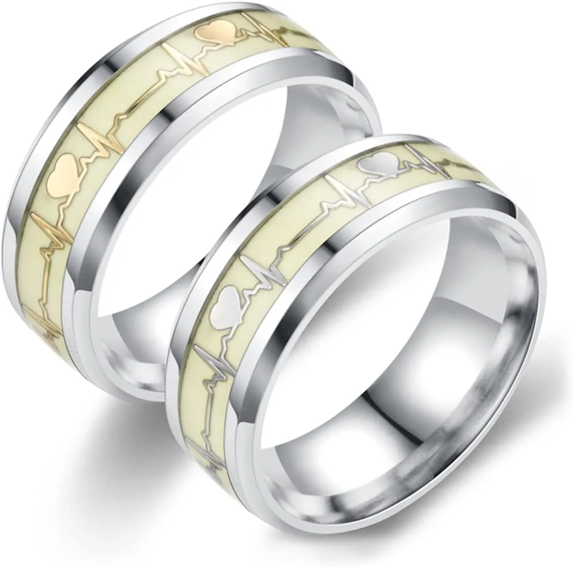 HUASAI Couple Rings for Women Men Matching Luminous Electrocardiogram Rings for Couples Long Distance Relationship Rings for Gf Bf Couple Gifts Valentine's Gifts