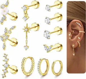 LOLIAS 16 Gauge Cartilage Earrings for Women Flat Back-Hypoallergenic Surgical Stainless Steel Stud Hoop Cartilage Earring Set Daith Conch Tragus Helix Piercing Jewelry Single PC