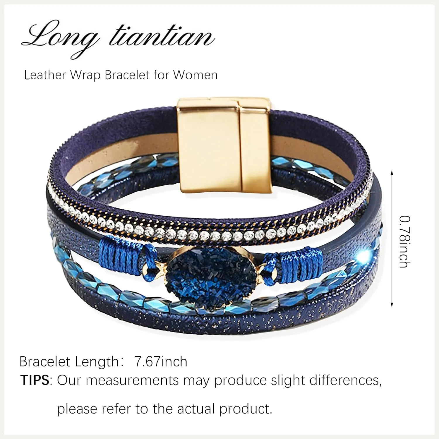 Long tiantian Boho Bracelets for Women Leather Wrap Bracelets Trendy Multi-Layer Pearl Crystal Bracelet Weastrn Jewelry Outfit Gifts