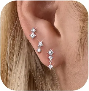 MILACOLATO 3 Pairs 925 Sterling Silver Earrings for Women, Dainty 14K Gold Plated Huggie Hoop Earrings Sets for Multiple Piercing, Hypoallergenic Cartilage Stud Hoop Earrings Stacks Trendy Jewelry Gifts for Women Mother