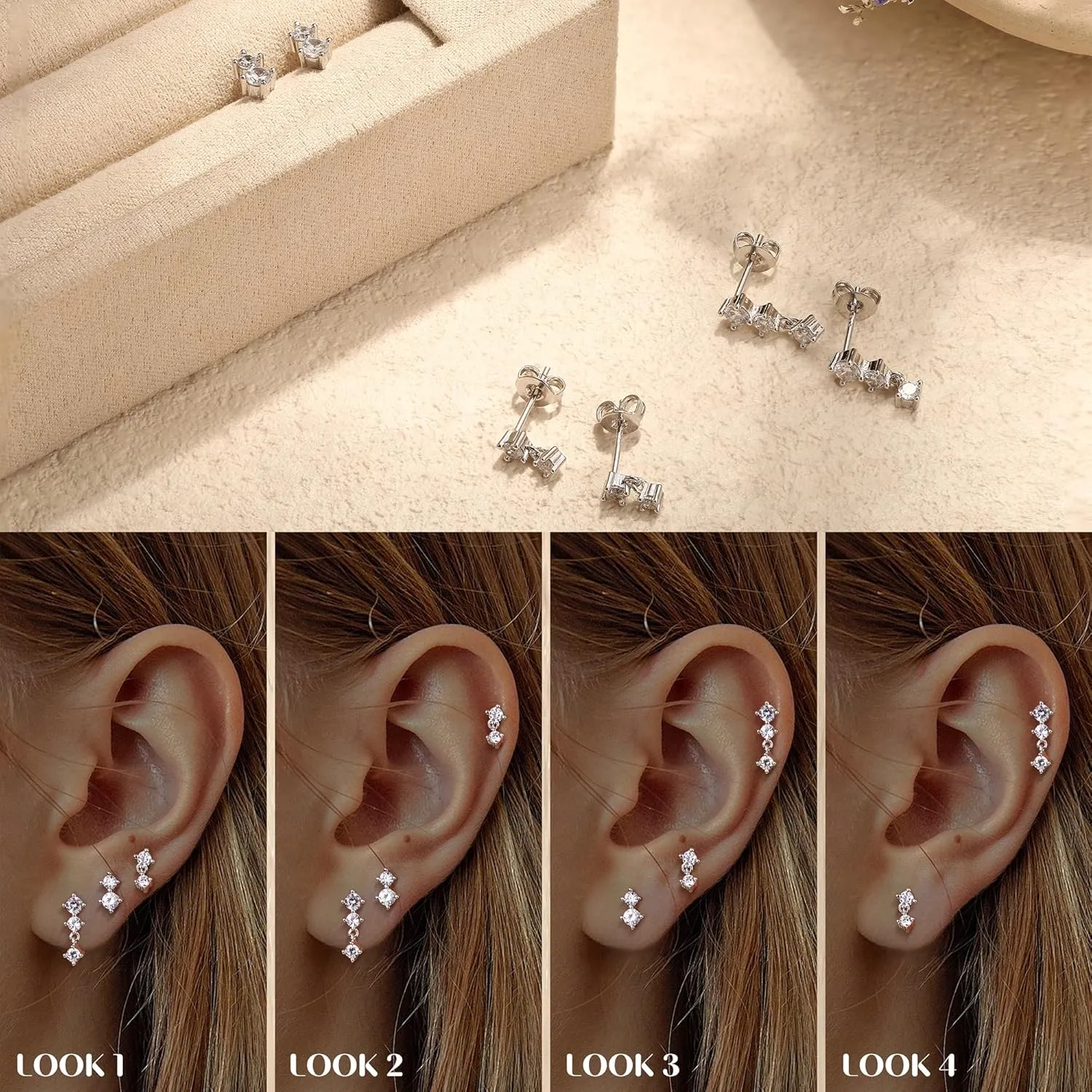 MILACOLATO 3 Pairs 925 Sterling Silver Earrings for Women, Dainty 14K Gold Plated Huggie Hoop Earrings Sets for Multiple Piercing, Hypoallergenic Cartilage Stud Hoop Earrings Stacks Trendy Jewelry Gifts for Women Mother