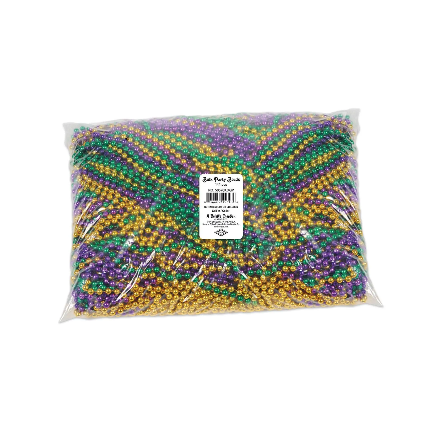 Party Bead Necklaces - Small Round, assorted gold, green, purple