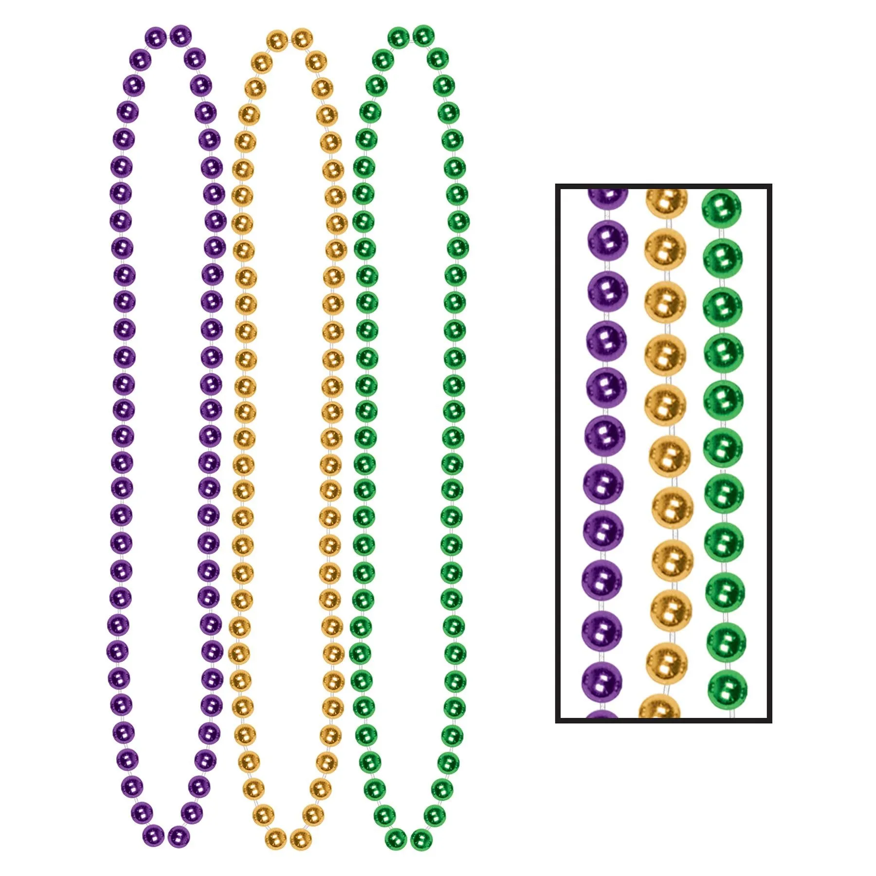 Party Bead Necklaces - Small Round, assorted gold, green, purple