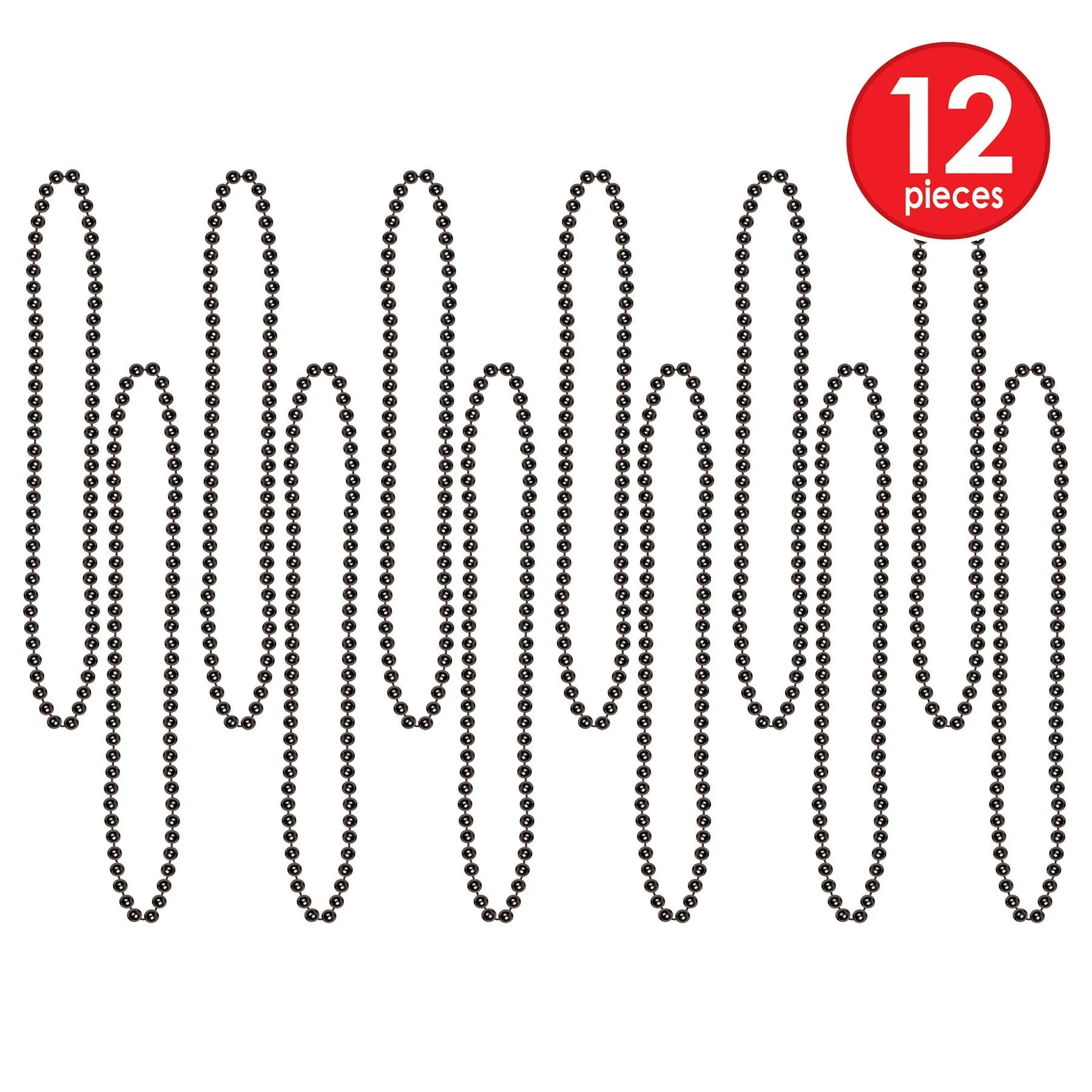 Party Bead Necklaces - Small Round black (12 per Package)