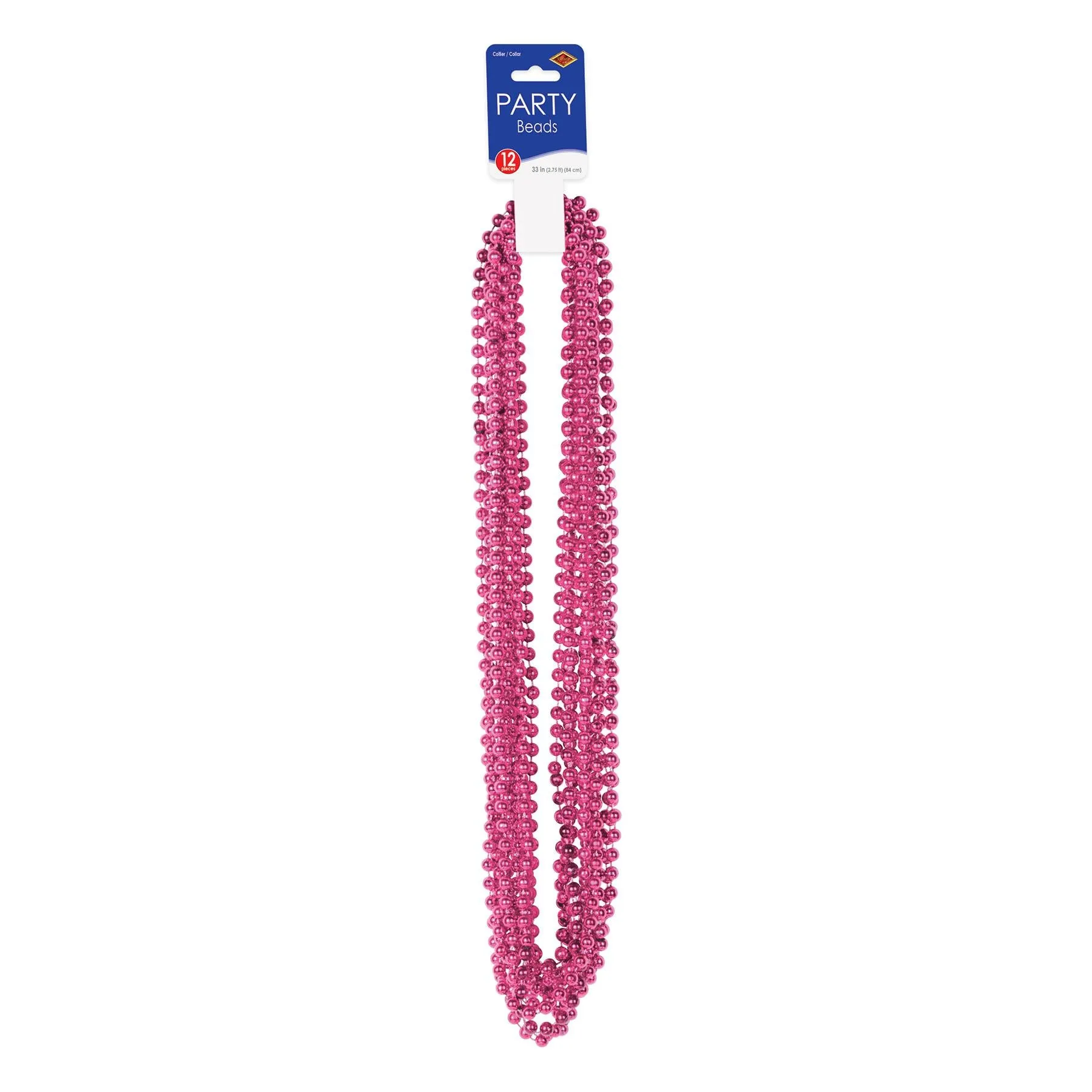 Party Bead Necklaces - Small Round cerise (12 per Package)