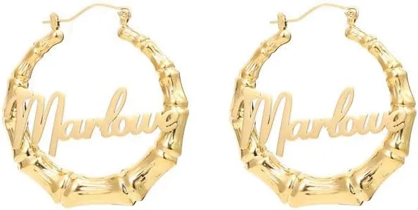 Personalized Bamboo Earrings for Women Custom Name Earrings, Hip Hop Unique Memorial Jewelry Christmas Gifts for Women