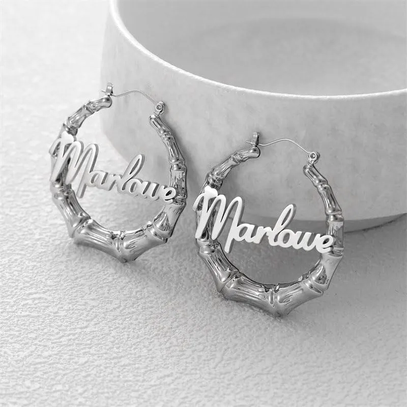 Personalized Bamboo Earrings for Women Custom Name Earrings, Hip Hop Unique Memorial Jewelry Christmas Gifts for Women