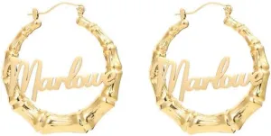 Personalized Bamboo Earrings for Women Custom Name Earrings, Hip Hop Unique Memorial Jewelry Christmas Gifts for Women