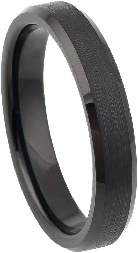 Personalized Laser Engraving Ring for Men and Ring for Women Tungsten Band Rings 4mm Flat Brushed Center High Polished Beveled Edge Wedding Band Ring Ideal Rings for Couples