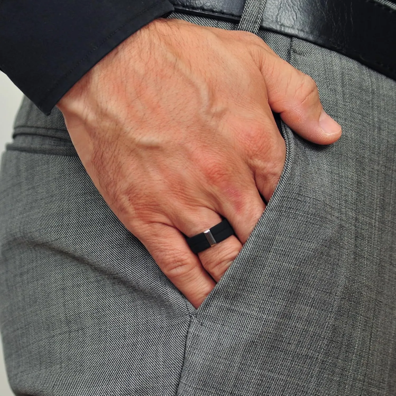 Rinfit Silicone Wedding Band Men - Rubber Ring Men with Stainless Steel Metal Line - MetalBar/SteelLine Patented Design