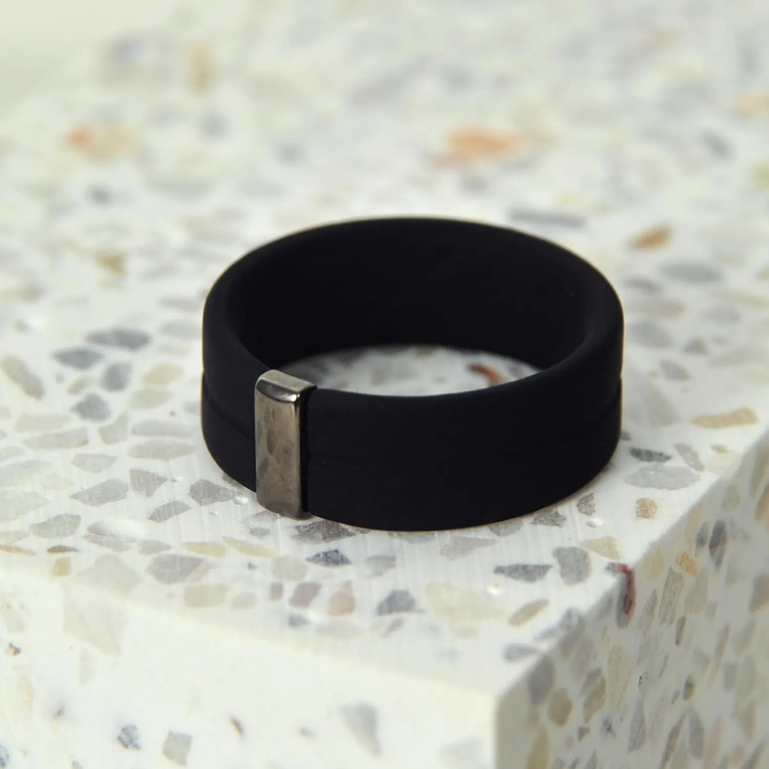 Rinfit Silicone Wedding Band Men - Rubber Ring Men with Stainless Steel Metal Line - MetalBar/SteelLine Patented Design
