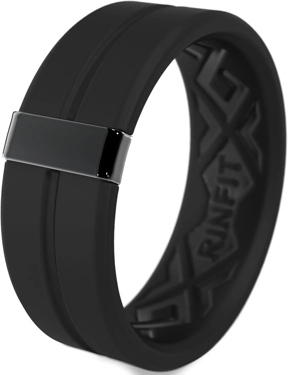 Rinfit Silicone Wedding Band Men - Rubber Ring Men with Stainless Steel Metal Line - MetalBar/SteelLine Patented Design